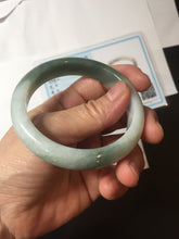 Load image into Gallery viewer, 55.5mm certified 100% natural Type A oily dark green gray black(老油青) half mountain half water (半山半水) oval jadeite jade bangle BS179-0065
