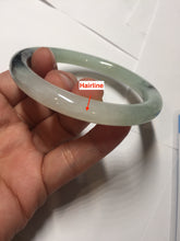 Load image into Gallery viewer, 58.4mm Certified Type A 100% Natural light green with flying dark green flowers round cut Jadeite bangle PE22-5861