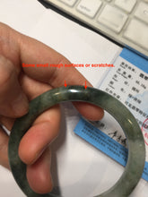 Load image into Gallery viewer, 56.6mm certified 100% natural Type A dark green(油青) gray round cut jadeite jade bangle H164-6009