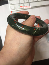 Load image into Gallery viewer, 55.2mm certified 100% Natural dark green/black Ocean Waves chubby round cut nephrite bangle HN185-0878