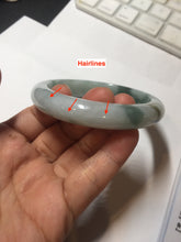 Load image into Gallery viewer, 57.5mm certified 100% natural Type A watermelon-rind green white Cool White Base with Misty Green Patches jadeite bangle PE17-2123