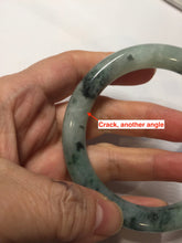 Load image into Gallery viewer, 58mm Certified Type A 100% Natural light green with flying dark green flowers round cut Jadeite bangle PE21-5864