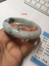 Load image into Gallery viewer, 61mm Certified Type A 100% Natural white/light green with grenn floating flowers Jadeite Jade bangle E153-2443