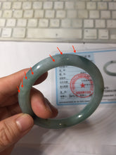 Load image into Gallery viewer, 55.5mm Certified Type A 100% Natural Dark Green Blue Gray Black Moonlit Ink (水墨月色) Round Cut Jadeite Jade Bangle AZ141-0759