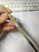 Load image into Gallery viewer, 17.5 cm 100% Natural Light Green & Black Bamboo-Style Xiu Jade (Serpentine) Hairpin with Safety Donut Hanging Ornament AW40