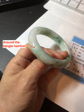 Load image into Gallery viewer, 55.8mm certified type A 100% Natural sunny green white flying flowers jadeite jade bangle AX129-5234
