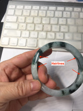 Load image into Gallery viewer, 56.4mm certified 100% natural Type A light green white with green floating flowers jadeite jade bangle BS123-7295