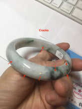 Load image into Gallery viewer, 61mm Certified Type A 100% Natural white/light green with grenn floating flowers Jadeite Jade bangle E153-2443