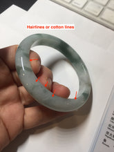 Load image into Gallery viewer, 57.5mm certified 100% natural Type A watermelon-rind green white Cool White Base with Misty Green Patches jadeite bangle PE17-2123