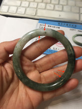 Load image into Gallery viewer, 56.6mm certified 100% natural Type A dark green(油青) gray round cut jadeite jade bangle H164-6009