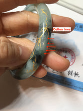 Load image into Gallery viewer, 58mm 100% Natural type A icy watery green dark carved flowers golden-painted round cut Jadeite Jade bangle PH76-5856
