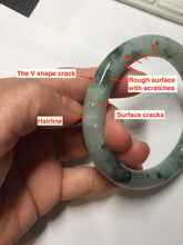 Load image into Gallery viewer, 58mm Certified Type A 100% Natural light green with flying dark green flowers round cut Jadeite bangle PE21-5864
