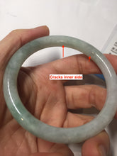 Load image into Gallery viewer, 57.5mm certified 100% natural Type A light green white round cut jadeite jade bangle PE11-3843