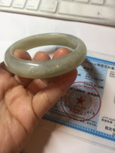 Load image into Gallery viewer, 54.2mm certified 100% Natural icy watery light beige pale pink gray white nephrite bangle HN122-1076