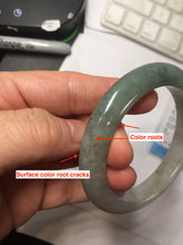 Load image into Gallery viewer, 55.3mm certified type A 100% Natural light green dark green gray(淡油青) black jadeite jade bangle BS152-0491