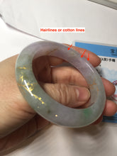 Load image into Gallery viewer, 53.3mm 100% Natural type A sunny green purple brown gray white carved flowers and golden-painted Jadeite Jade bangle BG231-5035
