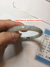 Load image into Gallery viewer, 58.5mm certificated Type A 100% Natural icy watery light green/white with dark green floating flowers Chinese ink painting round cut Jadeite Jade bangle PB126-7352