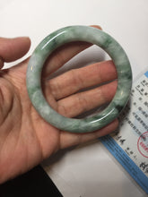 Load image into Gallery viewer, 55.8mm certified 100% natural Type A light green white with green floating flowers round cut jadeite jade bangle BS93-6606