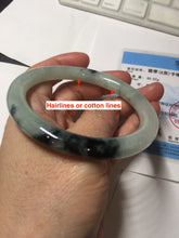 Load image into Gallery viewer, 58.4mm Certified Type A 100% Natural light green with flying dark green flowers round cut Jadeite bangle PE22-5861