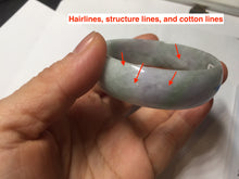 Load image into Gallery viewer, 52mm certified 100% natural Type A light green white purple gray with green floating flowers thin jadeite bangle PF57-5619