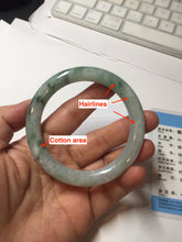 Load image into Gallery viewer, 55.3mm certified 100% natural Type A light green purple with green floating flowers round cut jadeite jade bangle BS110-2523