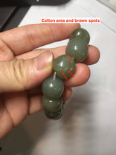 Load image into Gallery viewer, 100% Natural 13.8x12.5mm dark green/gray/brown vintage style nephrite Jade bead bracelet HF76