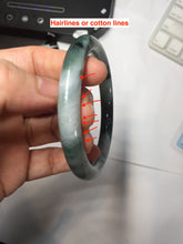 Load image into Gallery viewer, 55.7mm Certified Type A 100% Natural Dark Green Blue Gray Black Slim Moonlit Ink (水墨月色)Round Cut Jadeite Jade Bangle BS146-0748