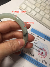 Load image into Gallery viewer, 58.4mm Certified Type A 100% Natural light green with flying dark green flowers round cut Jadeite bangle PE22-5861