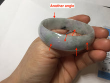 Load image into Gallery viewer, 52mm certified 100% natural Type A light green white purple gray with green floating flowers thin jadeite bangle PF57-5619
