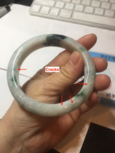 Load image into Gallery viewer, 61mm Certified Type A 100% Natural white/light green with grenn floating flowers Jadeite Jade bangle E153-2443