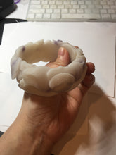 Load image into Gallery viewer, 55.5mm 100% natural pink red brown beige carved Goldern fish and lotus (金玉满堂) Quartzite (Shetaicui jade) bangle SY127