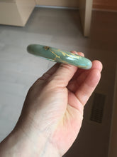 Load image into Gallery viewer, 54.2mm certified 100% natural Type A sunny green gray purple carved and golden-painted round cut jadeite jade bangle PJ65