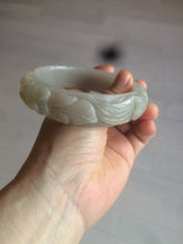 Load image into Gallery viewer, 63.6mm 100% natural light pale pink/gray Quartzite (Shetaicui jade) Phoenix and Peony bangle XY8