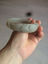 Load image into Gallery viewer, 63.6mm 100% natural light pale pink/gray Quartzite (Shetaicui jade) Phoenix and Peony bangle XY8