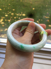 Load image into Gallery viewer, 58mm certificated Type A 100% Natural sunny green/white Jadeite Jade bangle E48-7904