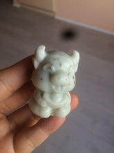 Load image into Gallery viewer, 100% Natural white beige with black/brown flying dandelions Osmanthus fragrant nephrite Jade fortune piggy desk decor/worry stone HF35-3