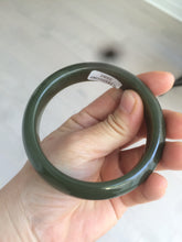 Load image into Gallery viewer, 59.2mm certified 100% Natural oily dark green/black nephrite Jade bangle HE15-3597