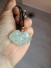 Load image into Gallery viewer, 100% Natural green/white icy Jadeite Jade healthy and longevity lock pendant AF30