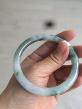 Load image into Gallery viewer, 56.7mm Certified type A 100% Natural light green purple with floating flowers slim round cut jadeite jade bangle AC51-7554
