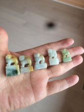 Load image into Gallery viewer, 100% Natural light green/blue/yellow/white Jadeite Jade 3D little PiXiu Seal/desk decor U120