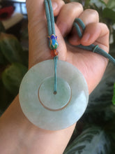 Load image into Gallery viewer, 46.7mm Certified Type A 100% Natural light green Jadeite Jade concentric circle safety Guardian ring Pendant (子母扣,同心环) AD26-2567