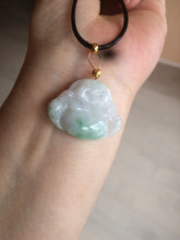 Load image into Gallery viewer, Certified 100% Natural sunny green/white/light purple happy buddha jadeite Jade pendant necklace X110-3-7354