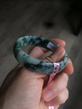 Load image into Gallery viewer, 52mm Certified Type A 100% Natural dark green floating flowers Jadeite Jade bangle E1-1526