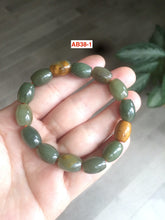 Load image into Gallery viewer, 100% Natural 12x9mm green/yellow olives shape Nephrite bead bracelet A38 (河磨玉)