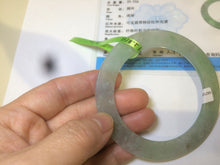 Load image into Gallery viewer, 55.5mm Certified Type A 100% Natural icy watery sunny green/white snowy thin style Jadeite bangle AB58-0425