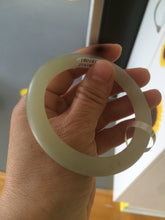 Load image into Gallery viewer, 54.7mm 100% Natural fresh icy light green frosted glass polished nephrite Jade bangle J37-0081