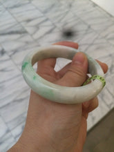 Load image into Gallery viewer, 58mm certificated Type A 100% Natural sunny green/white Jadeite Jade bangle E48-7904