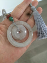 Load image into Gallery viewer, Certified Type A 100% Natural icy light green/brown Jadeite Jade concentric circle safety Guardian ring Pendant (子母扣) SN-8012