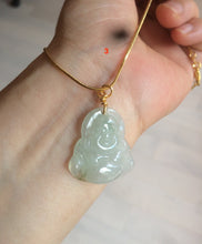 Load image into Gallery viewer, 100% Natural white green happy buddha jadeite Jade pendant necklace AD57