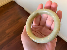 Load image into Gallery viewer, 53.1 mm 100% Natural yellow dots and green Xiu Jade (Serpentine) Chubby bangle T179